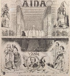 Juliste, joka mainostaa Verdin Aida-esitystä vuodelta 1872